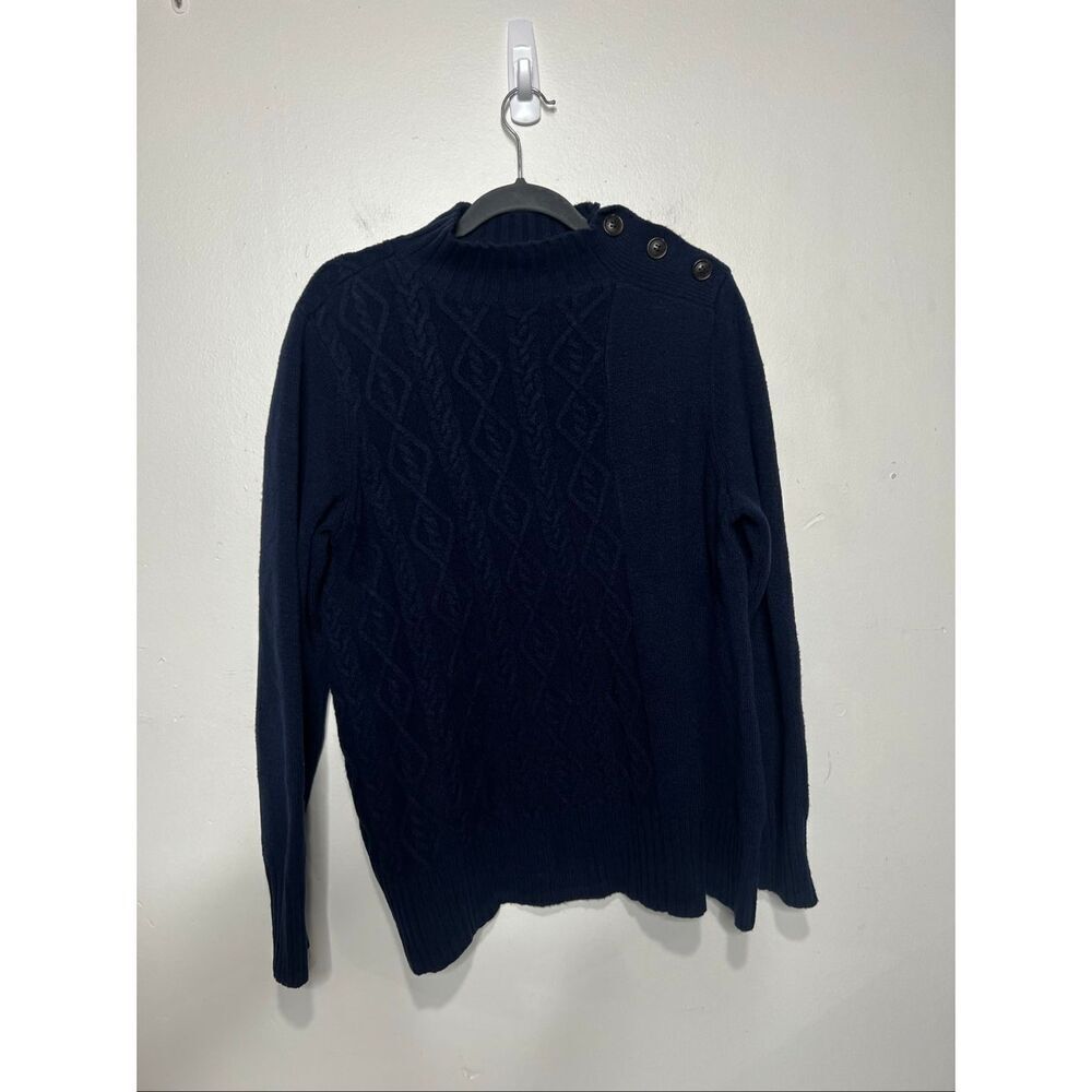 Jason Wu Navy Blue Cable Knit Sweater Button Neck Sz L